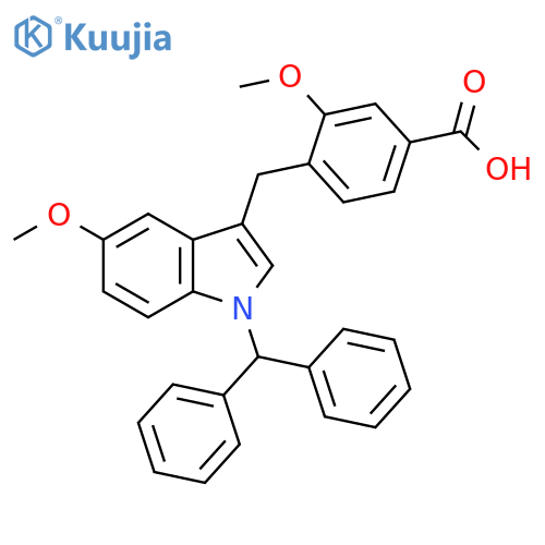 Benzoic acid,4-[[1-(diphenylmethyl)-5-methoxy-1H-indol-3-yl]methyl]-3-methoxy- structure