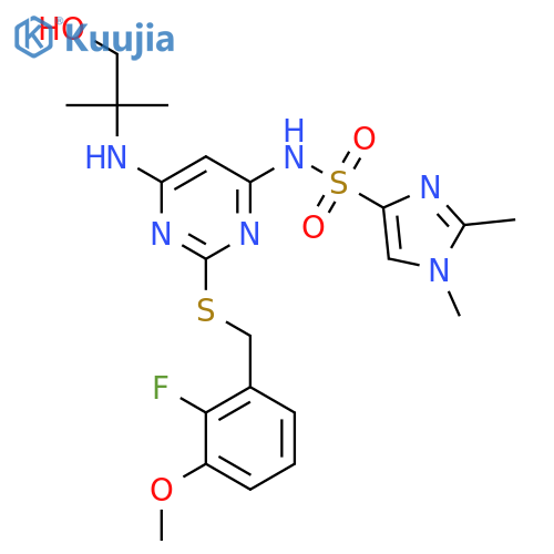 1H-Imidazole-4-sulfonamide,N-[2-[[(2-fluoro-3-methoxyphenyl)methyl]thio]-6-[(2-hydroxy-1,1-dimethylethyl)amino]-4-pyrimidinyl]-1,2-dimethyl- structure