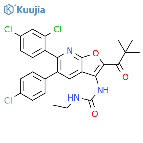 Urea,N-[5-(4-chlorophenyl)-6-(2,4-dichlorophenyl)-2-(2,2-dimethyl-1-oxopropyl)furo[2,3-b]pyridin-3-yl]-N'-ethyl- structure