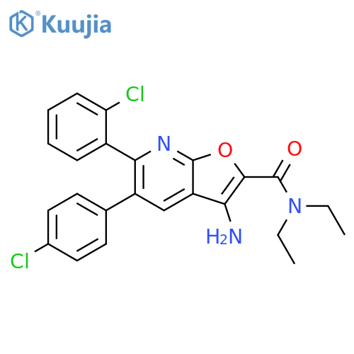 Furo[2,3-b]pyridine-2-carboxamide,3-amino-6-(2-chlorophenyl)-5-(4-chlorophenyl)-N,N-diethyl- structure