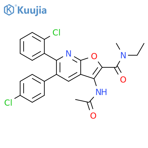 Furo[2,3-b]pyridine-2-carboxamide,3-(acetylamino)-6-(2-chlorophenyl)-5-(4-chlorophenyl)-N-ethyl-N-methyl- structure