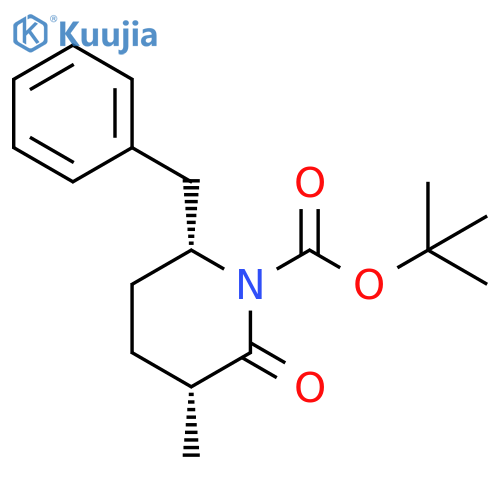 1-Piperidinecarboxylic acid, 3-methyl-2-oxo-6-(phenylmethyl)-,1,1-dimethylethyl ester, (3R,6R)- structure