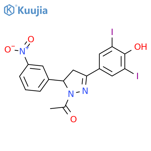 1H-Pyrazole,1-acetyl-4,5-dihydro-3-(4-hydroxy-3,5-diiodophenyl)-5-(3-nitrophenyl)- structure
