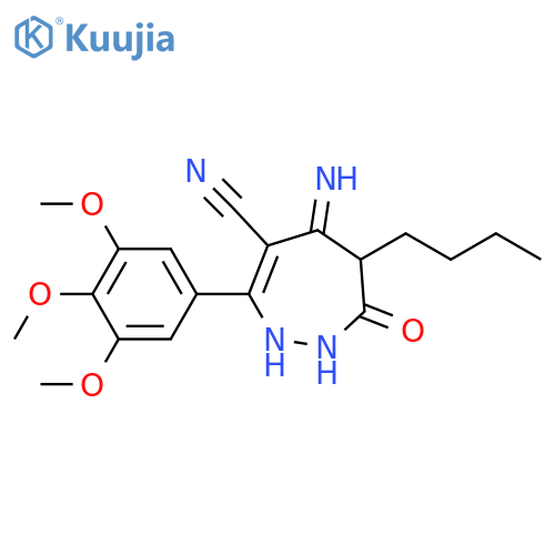 1H-1,2-Diazepine-4-carbonitrile,6-butyl-2,5,6,7-tetrahydro-5-imino-7-oxo-3-(3,4,5-trimethoxyphenyl)- structure