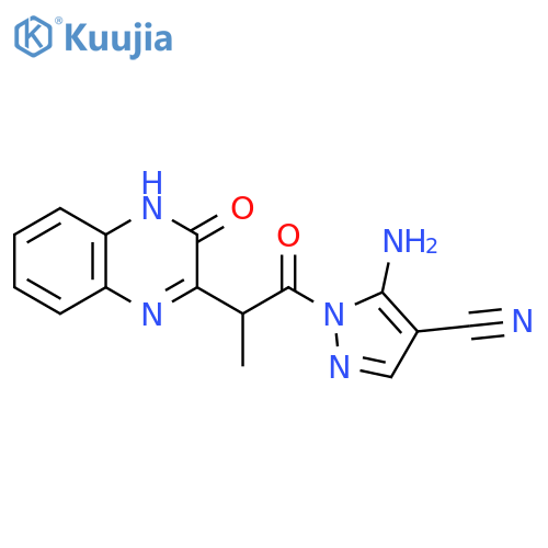 1H-Pyrazole-4-carbonitrile,5-amino-1-[2-(3,4-dihydro-3-oxo-2-quinoxalinyl)-1-oxopropyl]- structure