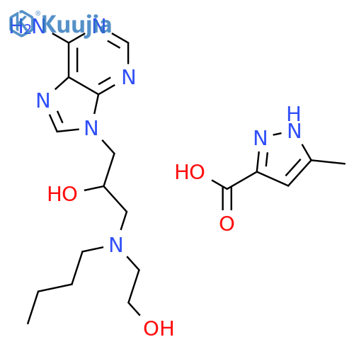 5-methyl-1H-pyrazole-3-carboxylic acid - 1-(6-amino-9H-purin-9-yl)-3-[butyl(2-hydroxyethyl)amino]propan-2-ol (1:1) structure