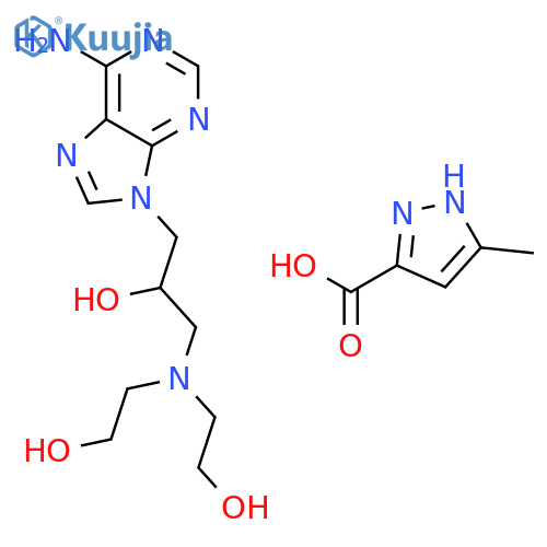 5-methyl-1H-pyrazole-3-carboxylic acid - 1-(6-amino-9H-purin-9-yl)-3-[bis(2-hydroxyethyl)amino]propan-2-ol (1:1) structure