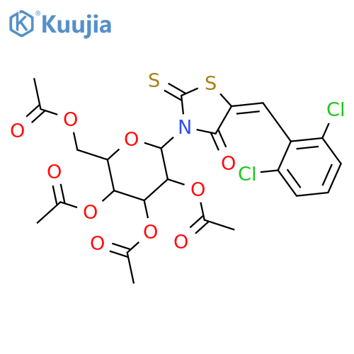 [3,4,5-triacetyloxy-6-[(5Z)-5-[(2,6-dichlorophenyl)methylidene]-4-oxo-2-sulfanylidene-thiazolidin-3-yl]oxan-2-yl]methyl acetate structure