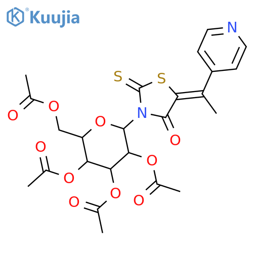 [3,4,5-triacetyloxy-6-[(5E)-4-oxo-5-(1-pyridin-4-ylethylidene)-2-sulfanylidene-1,3-thiazolidin-3-yl]oxan-2-yl]methyl acetate structure