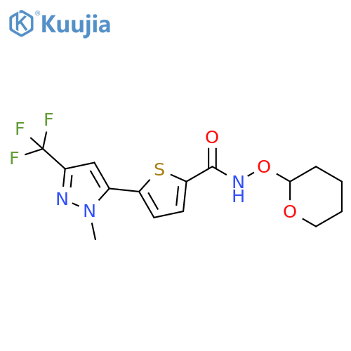 2-Thiophenecarboxamide,5-[1-methyl-3-(trifluoromethyl)-1H-pyrazol-5-yl]-N-[(tetrahydro-2H-pyran-2-yl)oxy]- structure