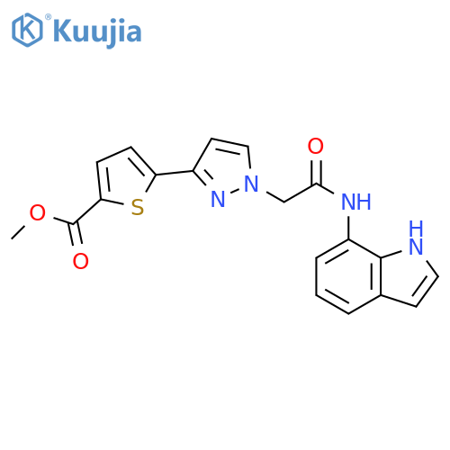 2-Thiophenecarboxylic acid,5-[1-[2-(1H-indol-7-ylamino)-2-oxoethyl]-1H-pyrazol-3-yl]-, methyl ester structure