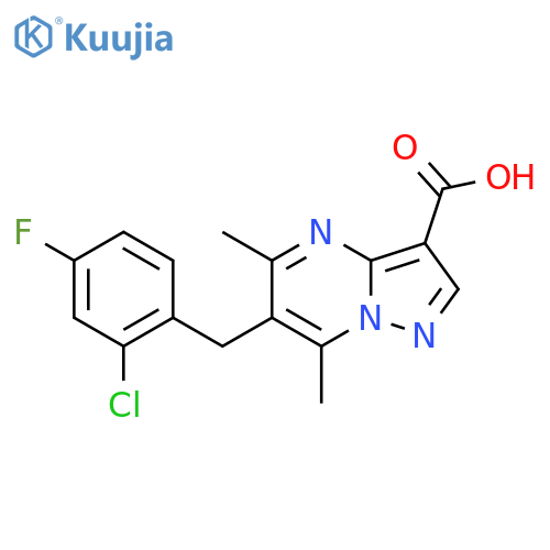 6-(2-Chloro-4-fluorobenzyl)-5,7-dimethylpyrazolo-1,5-apyrimidine-3-carboxylic acid structure