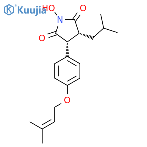 2,5-Pyrrolidinedione, 1-hydroxy-3-(4-((3-methyl-2-butenyl)oxy)phenyl)-4-(2-methylpropyl)-, (3R,4R)- structure
