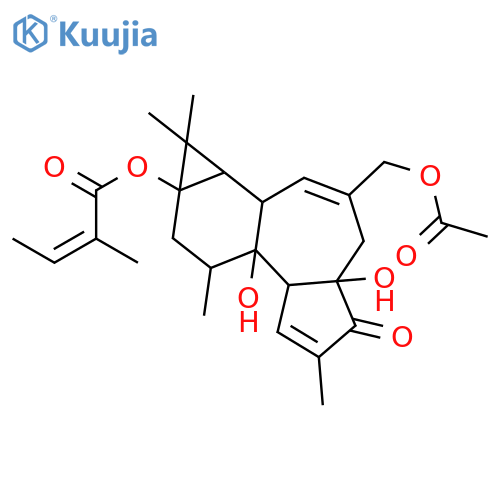 (1aR,1bS,4aR,7aS,7bR,8R,9aS)-3-[(acetyloxy)methyl]-4a,7b-dihydroxy-1,1,6,8-tetramethyl-5-oxo-1,1a,1b,4,4a,5,7a,7b,8,9-decahydro-9aH-cyclopropa[3,4]benzo[1,2-e]azulen-9a-yl (2Z)-2-methylbut-2-enoate structure