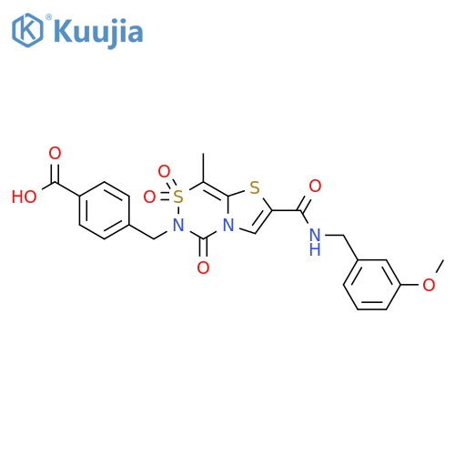 Benzoic acid,4-[[2-[[[(3-methoxyphenyl)methyl]amino]carbonyl]-8-methyl-7,7-dioxido-5-oxothiazolo[3,2-d][1,2,4]thiadiazin-6(5H)-yl]methyl]- structure