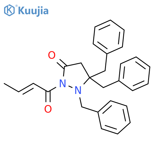 3-Pyrazolidinone, 2-[(2E)-1-oxo-2-butenyl]-1,5,5-tris(phenylmethyl)- structure