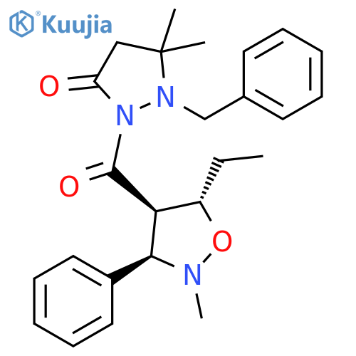 3-Pyrazolidinone,2-[[(3R,4R,5S)-5-ethyl-2-methyl-3-phenyl-4-isoxazolidinyl]carbonyl]-5,5-dimethyl-1-(phenylmethyl)- structure