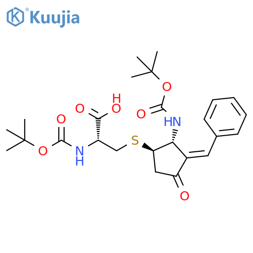 L-Cysteine,N-[(1,1-dimethylethoxy)carbonyl]-S-[(1R,2R,3E)-2-[[(1,1-dimethylethoxy)carbonyl]amino]-4-oxo-3-(phenylmethylene)cyclopentyl]- structure