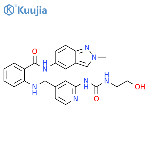 Benzamide,2-[[[2-[[[(2-hydroxyethyl)amino]carbonyl]amino]-4-pyridinyl]methyl]amino]-N-(2-methyl-2H-indazol-5-yl)- structure