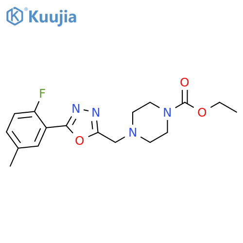 1-Piperazinecarboxylic acid,4-[[5-(2-fluoro-5-methylphenyl)-1,3,4-oxadiazol-2-yl]methyl]-, ethyl ester structure