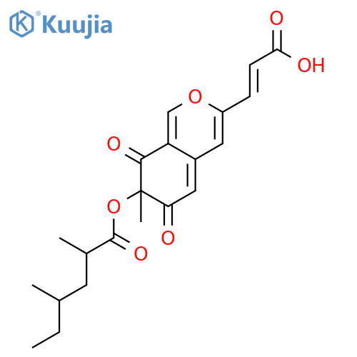 (2E)-3-[(7R)-7-{[(2S,4S)-2,4-dimethylhexanoyl]oxy}-7-methyl-6,8-dioxo-7,8-dihydro-6H-isochromen-3-yl]prop-2-enoic acid structure