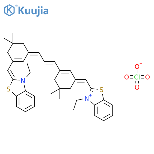 3-ethyl-2-[[3-[3-[3-[(3-ethyl-3H-benzothiazol-2-ylidene)methyl]-5,5-dimethylcyclohex-2-en-1-ylidene]prop-1-enyl]-5,5-dimethylcyclohex-2-en-1-ylidene]methyl]benzothiazolium perchlorate structure