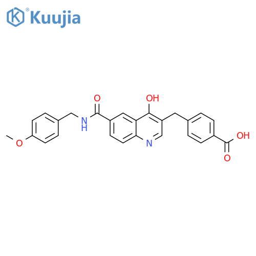 Benzoic acid,4-[[4-hydroxy-6-[[[(4-methoxyphenyl)methyl]amino]carbonyl]-3-quinolinyl]methyl]- structure