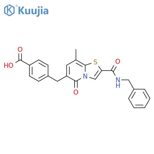 Benzoic acid,4-[[8-methyl-5-oxo-2-[[(phenylmethyl)amino]carbonyl]-5H-thiazolo[3,2-a]pyridin-6-yl]methyl]- structure