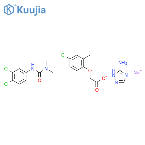 sodium; 2-(4-chloro-2-methyl-phenoxy)acetate; 3-(3,4-dichlorophenyl)-1,1-dimethyl-urea; 2H-1,2,4-triazol-3-amine structure
