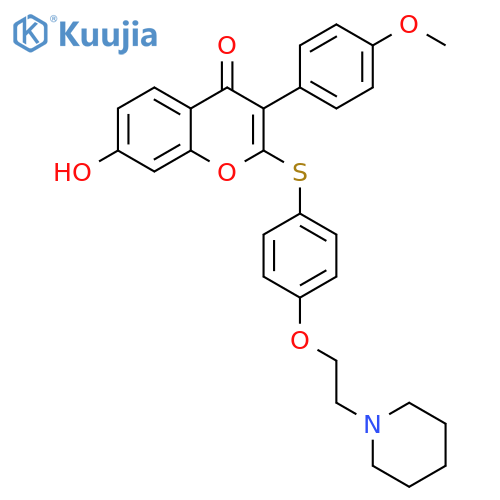 4H-1-Benzopyran-4-one,7-hydroxy-3-(4-methoxyphenyl)-2-[[4-[2-(1-piperidinyl)ethoxy]phenyl]thio]- structure