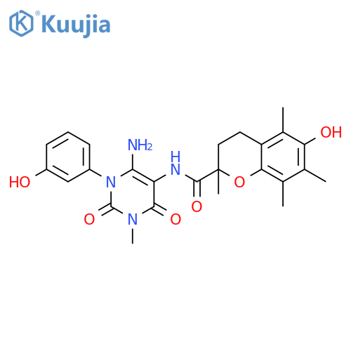 2H-1-Benzopyran-2-carboxamide,N-[6-amino-1,2,3,4-tetrahydro-1-(3-hydroxyphenyl)-3-methyl-2,4-dioxo-5-pyrimidinyl]-3,4-dihydro-6-hydroxy-2,5,7,8-tetramethyl- structure