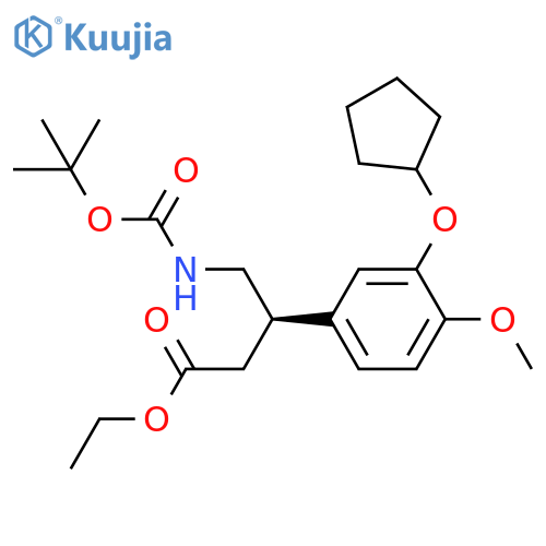 Ethyl (βR)-3-(cyclopentyloxy)-β-[[[(1,1-dimethylethoxy)carbonyl]amino]methyl]-4-methoxybenzenepropanoate structure