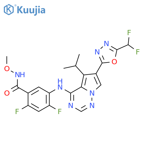 Benzamide,5-[[6-[5-(difluoromethyl)-1,3,4-oxadiazol-2-yl]-5-(1-methylethyl)pyrrolo[2,1-f][1,2,4]triazin-4-yl]amino]-2,4-difluoro-N-methoxy- structure
