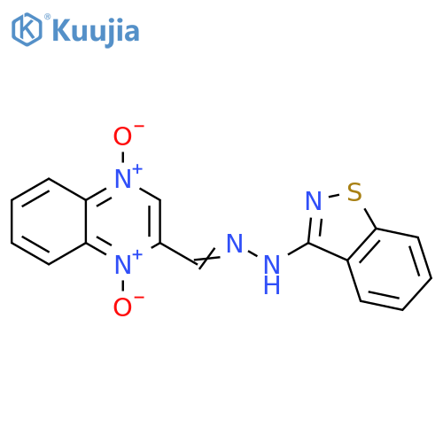 2-Quinoxalinecarboxaldehyde, 1,2-benzisothiazol-3-ylhydrazone,1,4-dioxide structure