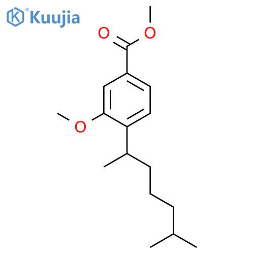 Benzoic acid, 4-(1,5-dimethylhexyl)-3-methoxy-, methyl ester structure
