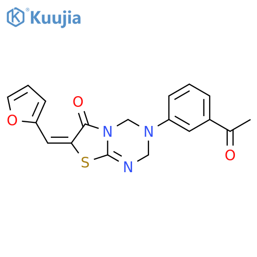 (7Z)-3-(3-acetylphenyl)-7-(furan-2-ylmethylidene)-3,4-dihydro-2H-[1,3]thiazolo[3,2-a][1,3,5]triazin-6(7H)-one structure