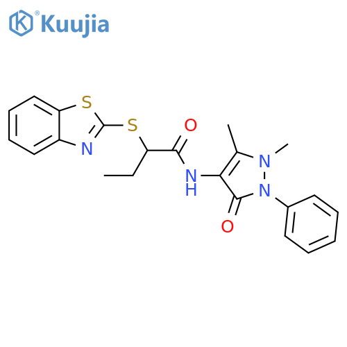 Butanamide,2-(2-benzothiazolylthio)-N-(2,3-dihydro-1,5-dimethyl-3-oxo-2-phenyl-1H-pyrazol-4-yl)- structure