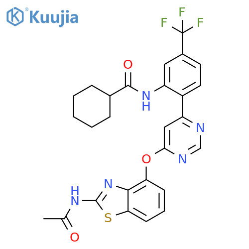 Cyclohexanecarboxamide,N-[2-[6-[[2-(acetylamino)-4-benzothiazolyl]oxy]-4-pyrimidinyl]-5-(trifluoromethyl)phenyl]- structure