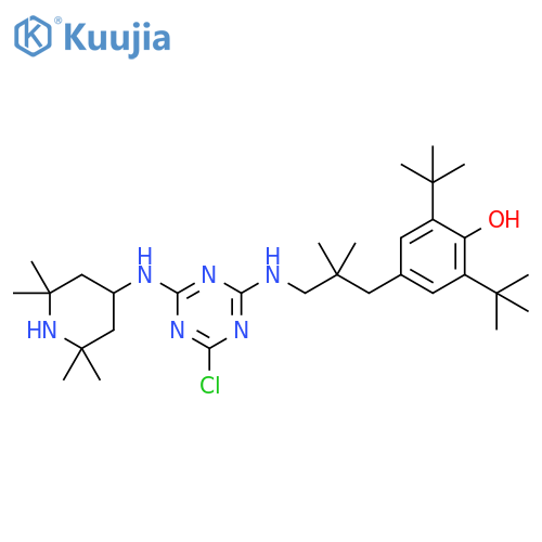 Phenol, 4-[3-[[4-chloro-6-[(2,2,6,6-tetramethyl-4-piperidinyl)amino]-1,3,5-triazin-2-yl]amino]-2,2-dimethylpropyl]-2,6-bis(1,1-dimethylethyl)- structure