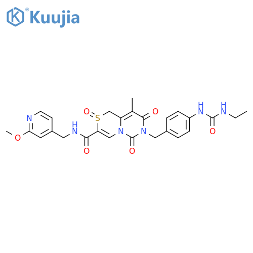 Pyrimido[6,1-c][1,4]thiazine-3-carboxamide,7-[[4-[[(ethylamino)carbonyl]amino]phenyl]methyl]-1,6,7,8-tetrahydro-N-[(2-methoxy-4-pyridinyl)methyl]-9-methyl-6,8-dioxo-, 2-oxide structure