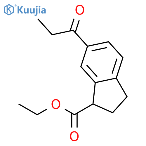1H-INDENE-1-CARBOXYLIC ACID, 2,3-DIHYDRO-6-(1-OXOPROPYL)-, ETHYL ESTER structure