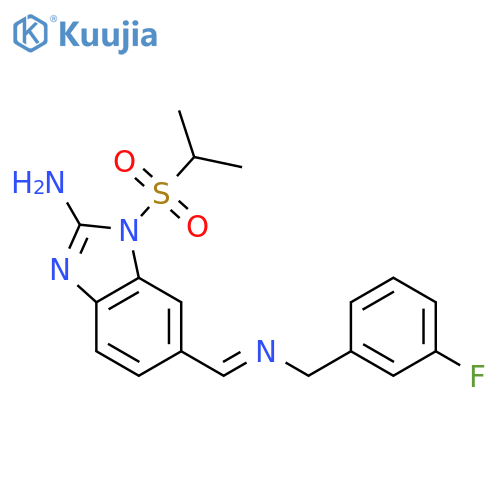 1H-Benzimidazol-2-amine,6-[[[(3-fluorophenyl)methyl]imino]methyl]-1-[(1-methylethyl)sulfonyl]- structure