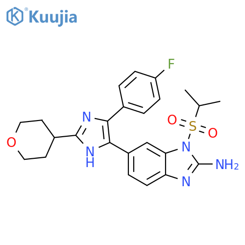 1H-Benzimidazol-2-amine,6-[5-(4-fluorophenyl)-2-(tetrahydro-2H-pyran-4-yl)-1H-imidazol-4-yl]-1-[(1-methylethyl)sulfonyl]- structure