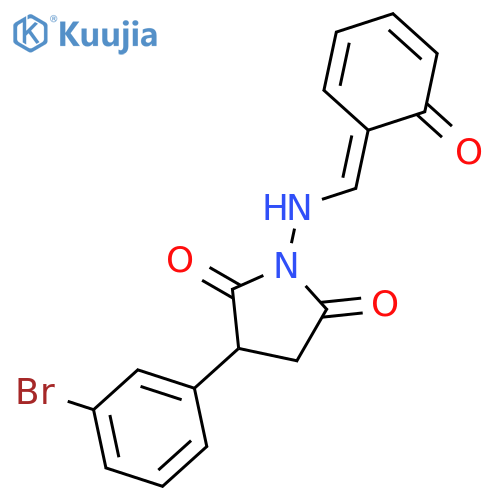 3-(3-bromophenyl)-1-{[(E)-(6-oxocyclohexa-2,4-dien-1-ylidene)methyl]amino}pyrrolidine-2,5-dione structure