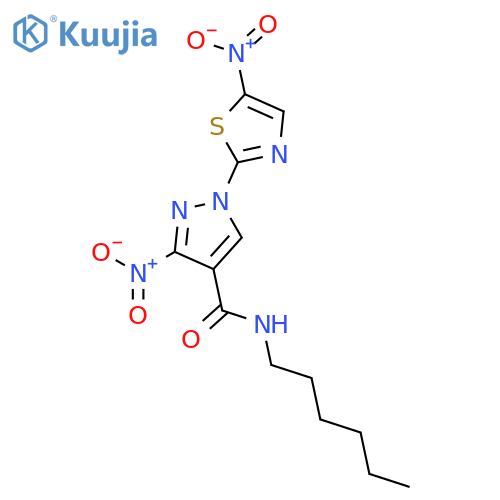 1H-PYRAZOLE-4-CARBOXAMIDE, N-HEXYL-3-NITRO-1-(5-NITRO-2-THIAZOLYL)- structure