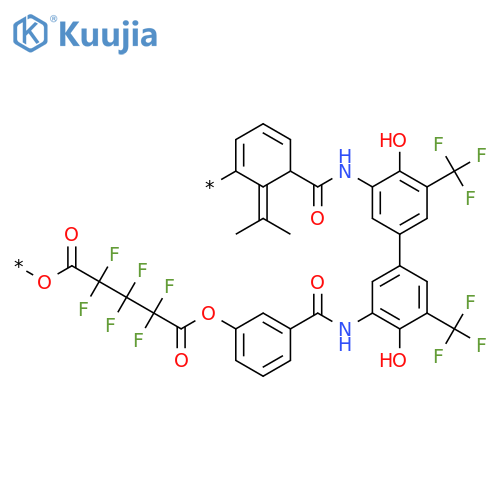 Poly[oxy(2,2,3,3,4,4-hexafluoro-1,5-dioxo-1,5-pentanediyl)oxy-1,3-phenylenecarbonylimino[6-hydroxy-5-(trifluoromethyl)-1,3-phenylene](1-methylethylidene)[4-hydroxy-5-(trifluoromethyl)-1,3-phenylene]iminocarbonyl-1,3-phenylene] structure