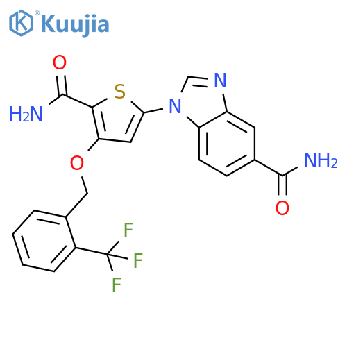 1H-Benzimidazole-5-carboxamide,1-[5-(aminocarbonyl)-4-[[2-(trifluoromethyl)phenyl]methoxy]-2-thienyl]- structure