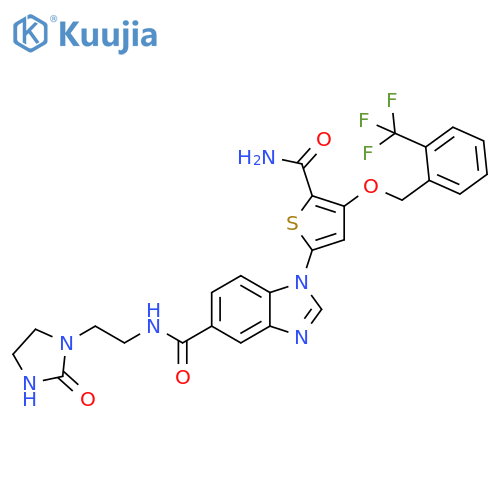 1H-Benzimidazole-5-carboxamide,1-[5-(aminocarbonyl)-4-[[2-(trifluoromethyl)phenyl]methoxy]-2-thienyl]-N-[2-(2-oxo-1-imidazolidinyl)ethyl]- structure