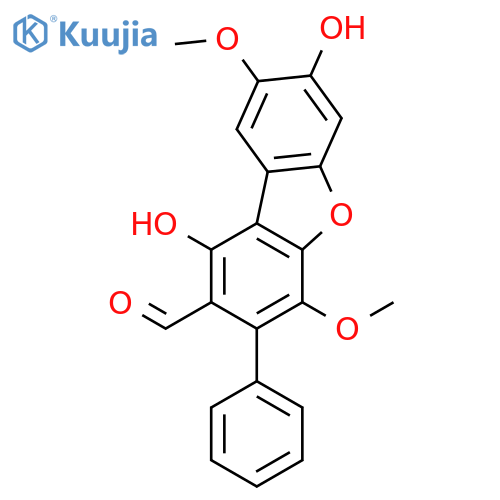 1,7-dihydroxy-4,8-dimethoxy-3-phenyl-dibenzofuran-2-carbaldehyde structure