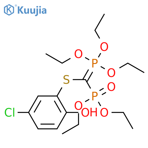 Phosphonic acid,[[(5-chloro-2-hydroxyphenyl)thio](triethoxyphosphoranylidene)methyl]-,diethyl ester structure